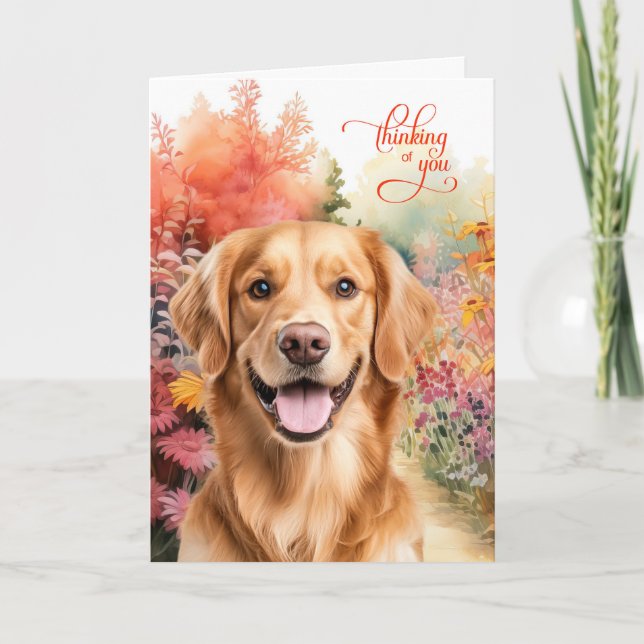 Cartão Thinking of You Golden Retriever Dog Garden Path (Frente)