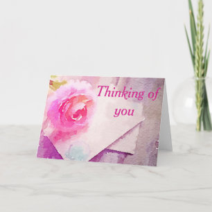 Cartão "Thinking of you" soft rose watercolor card