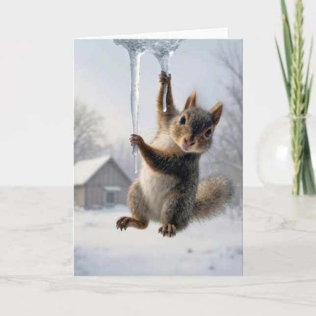 Cartão Thinking of You Squirrel Hanging From an Icicle (Frente)