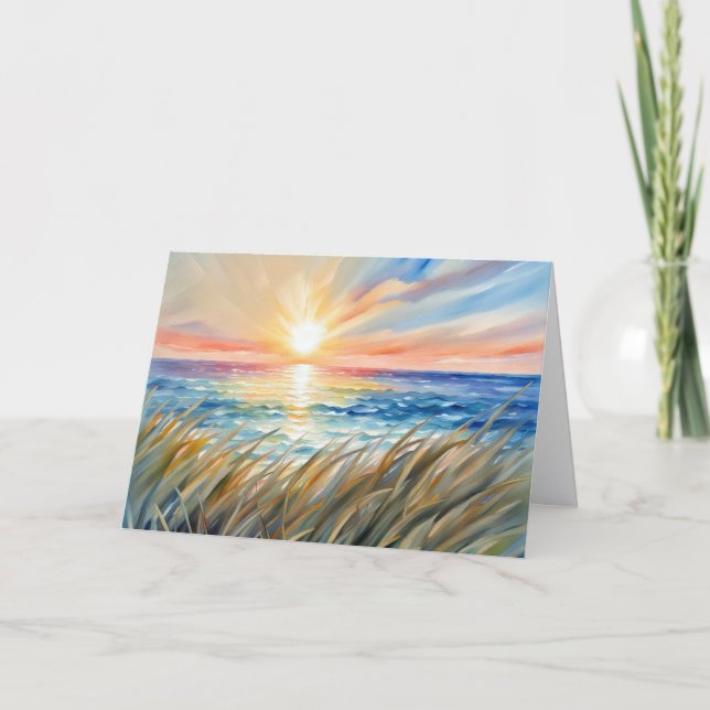 Cartão Thinking of You Watercolor Ocean Sunrise (Frente)