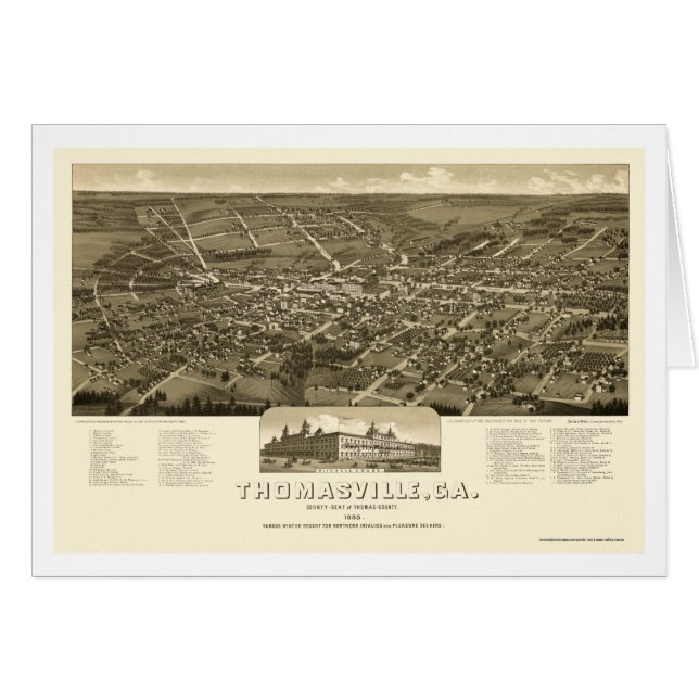 Cartão Thomasville, mapa panorâmico de GA - 1885 (Frente Horizontal)