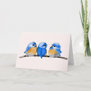 Cartão Three Adorable Baby Bluebirds Blank Note Card