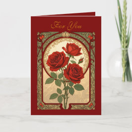 Cartão Three Deep Red Roses Art Nouveau Style