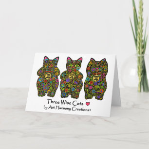 Cartão Three Wise Cats Greeting Card