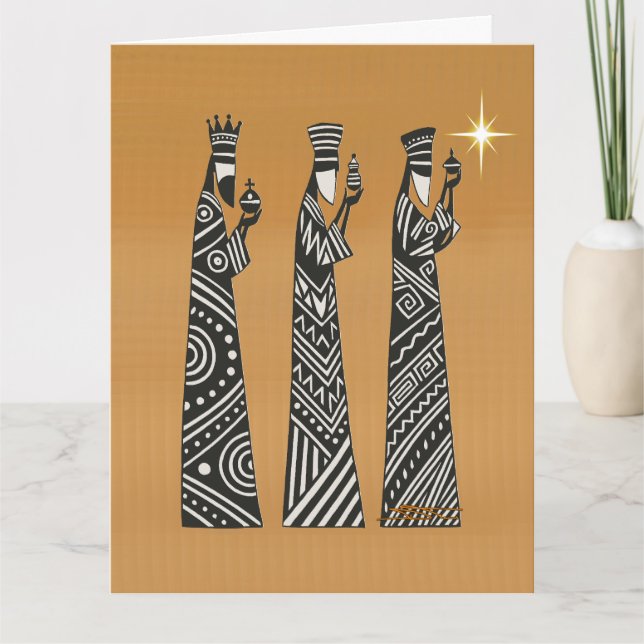 Cartão Three Wise Men Black & White Christmas Nativity (Frente)