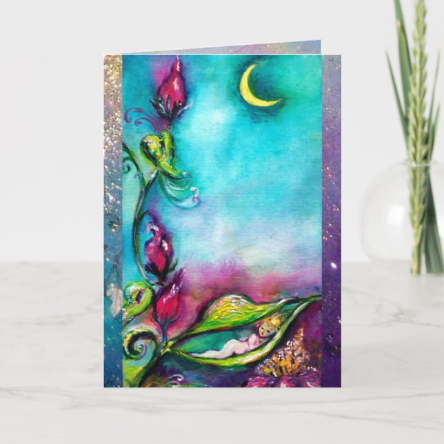 CARTÃO THUMBELINA DORMINDO ENTRE FOLHAS DE ROSA (Frente)