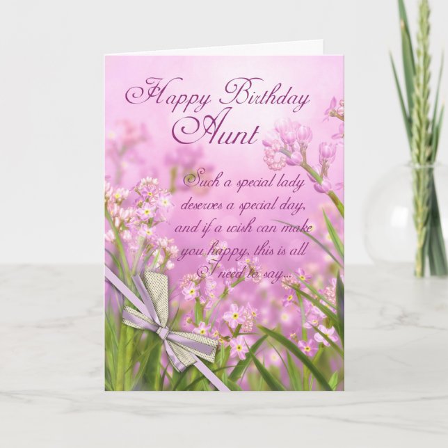 Cartão Tia Birthday Card - Floral Feminina Rosa Com Ver (Frente)