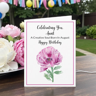 Cartão Tia Feliz Aniversário de Agosto Papoula Roxa