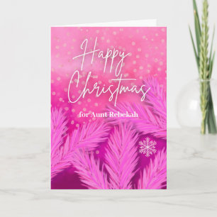 Cartão Tia Feliz Natal em Rosa com Ramos de Pinho