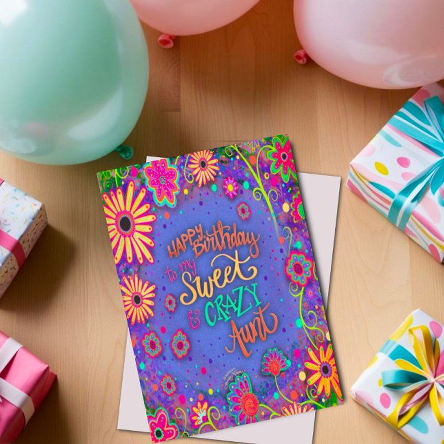 Cartão Tia Louca Birthday Bonito Floral Engraçada (Criador carregado)