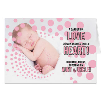 Cartão Tia nova e Parabéns do tio em um rosa-preto