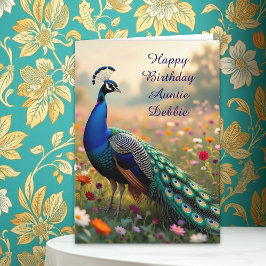 Cartão Tia Personalizada de Aniversário do Pavão Colorido