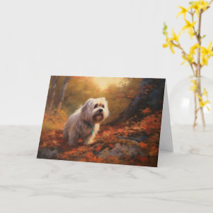 Cartão Tibetan Terrier no Outono Folhas Caídas Inspiram