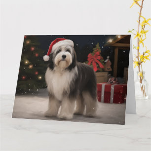 Cartão Tibetano - Cão terrier no Natal da neve