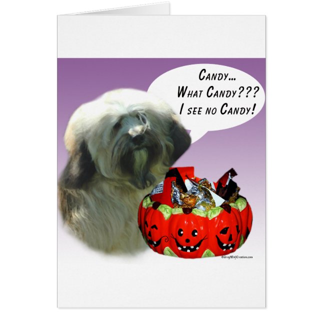 Cartão Tibetano Terrier Halloween Candy (Frente)