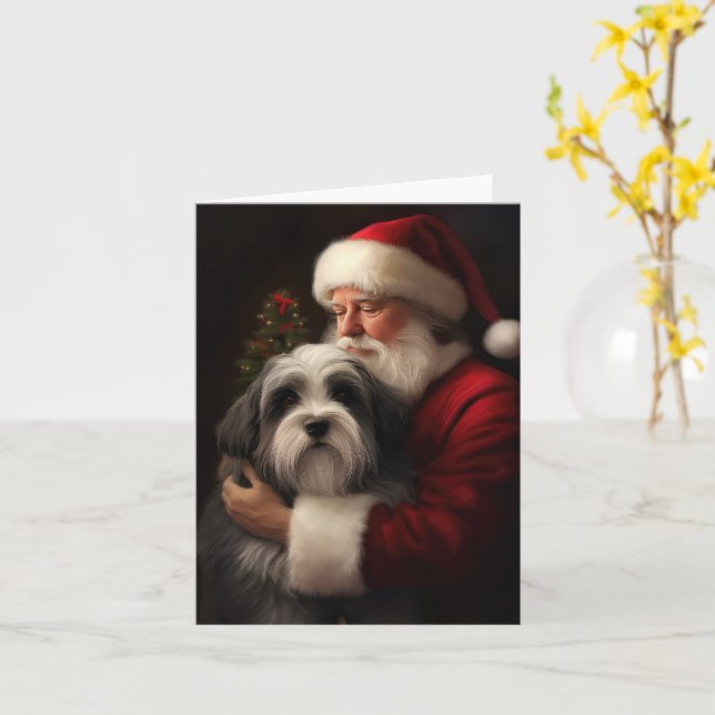 Cartão Tibetano Terrier Santa Claus Festivo Natal (Flor Amarela)