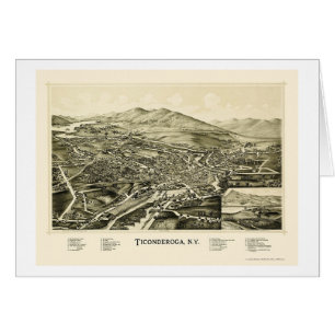 Cartão Ticonderoga, mapa panorâmico de NY - 1891