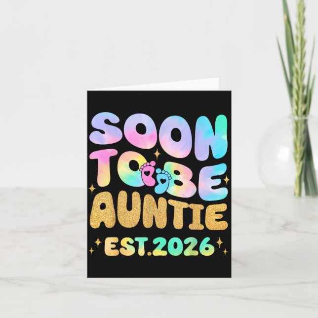 Cartão Tie Dye Auntie Promoted To Auntie 2026 Soon To Be  (Frente)