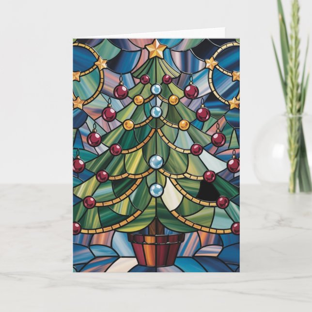 Cartão Tiffany-Style Stained Glass Christmas Tree (Frente)