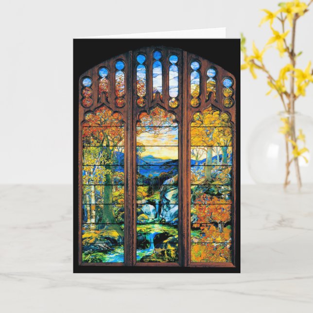 Cartão Tiffany Vidro Arrependido Janela Cair Paisagem (Flor Amarela)