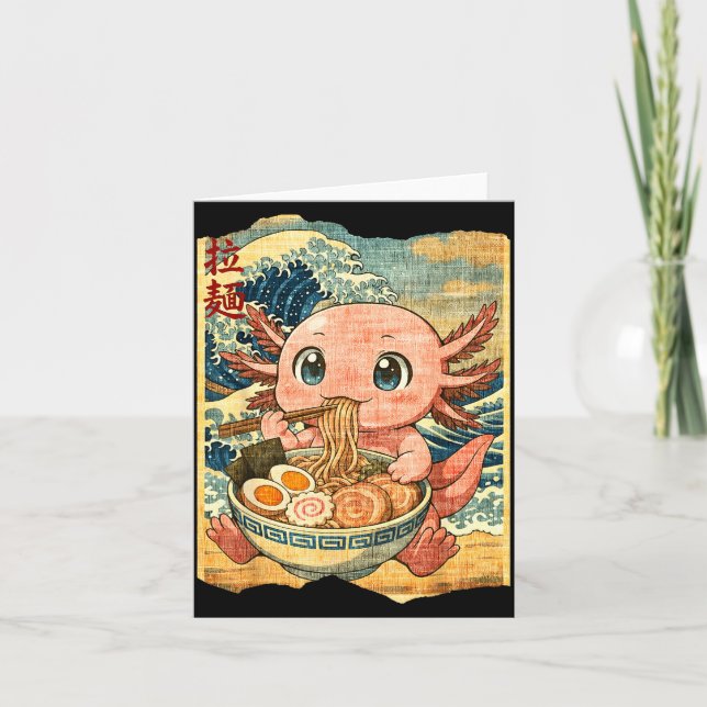 Cartão Tigela de macarrão Ramen Axolote Kawaii Engraçado  (Frente)