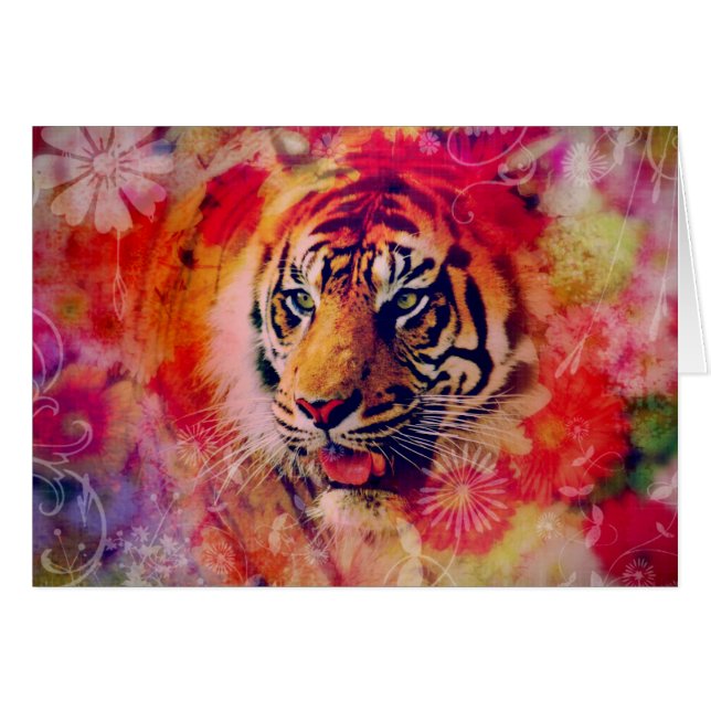 Cartão Tiger Floral Digital Art (Frente Horizontal)