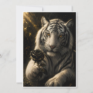 Cartão Tigre Branco Com Rosa Negra Sob a Luz do Luar – Ro