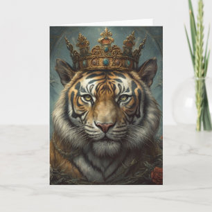 Cartão Tigre Deslumbrante em uma Coroa