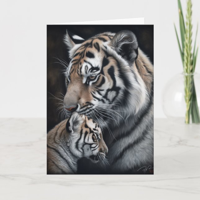 Cartão Tigre do dia de as mães e pintura do cubo (Frente)
