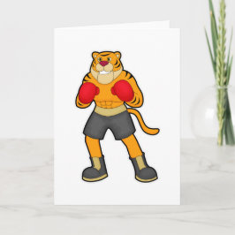 Cartão Tigre no boxe com luvas de boxe
