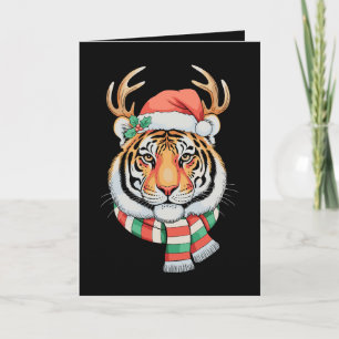 Cartão Tigre Rena Chapéu de Natal do Papai Noel Festa de 