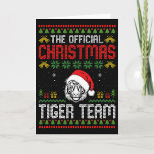 Cartão Tigre Usando Chapéu de Papai Noel Luzes de Natal F
