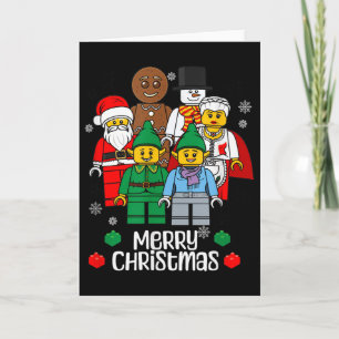 Cartão Tijolos de Construção Feliz Natal Papai Noel Elfo