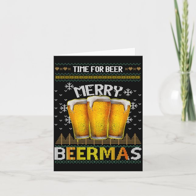 Cartão Time For Beer Merry Beermas Funny Christmas Beer L (Frente)