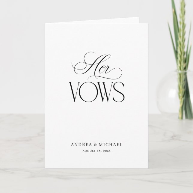Cartão Timeless Luxe Script Elegant Her Wedding Vows (Frente)