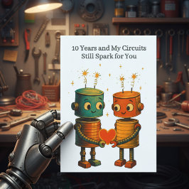Cartão Tin Robot Love 10th Wedding Anniversary