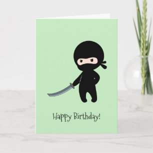 Cartão Tiny Angry Ninja sobre o aniversário verde
