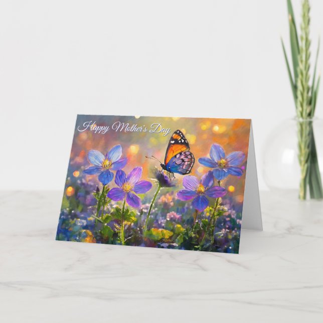 Cartão Tiny Butterfly On Wildflowers Mother's Day (Frente)