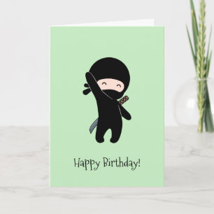 Cartão Tiny Happy Ninja on Green Birthday