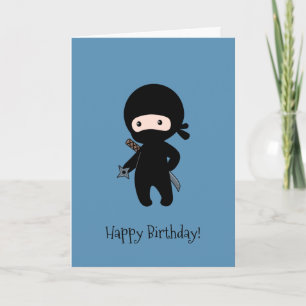 Cartão Tiny Ninja segurando estrela azul jogando aniversá