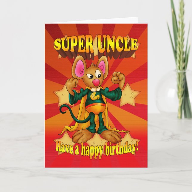 Cartão Tio Birthday Card - Super Tio - Rato Com Mus (Frente)