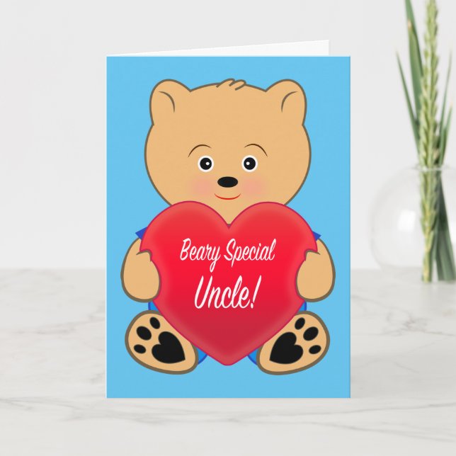 Cartão Tio Birthday com Urso de Teddy e Coração (Frente)