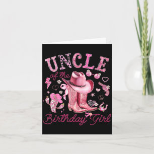 Cartão Tio da menina aniversariante caubói rosa western