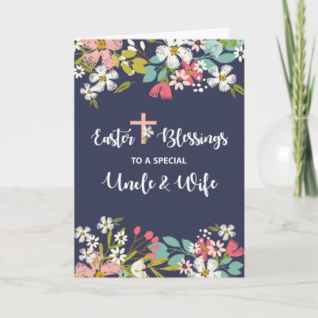 Cartão Tio e Esposa Páscoa Bênçãos do Cristo Risen (Frente)