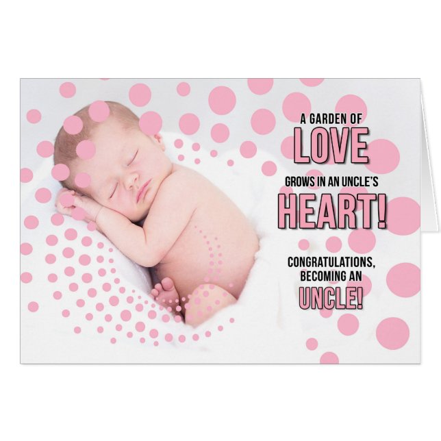 Cartão Tio Parabéns Pontos Rosa Niece (Frente Horizontal)