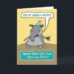Cartão Tipsy engraçado o aniversário do Tapir<br><div class="desc">Este cartão de aniversário engraçado caracteriza Tipsy o Tapir,  que gosta de obter sobre sua bebida e de se vangloriar sobre seu snout wiggly. ©2015 mandril Ingwersen</div>