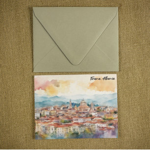 Cartão Tirana Albânia Pintura Aquarela Vista Panorâmica