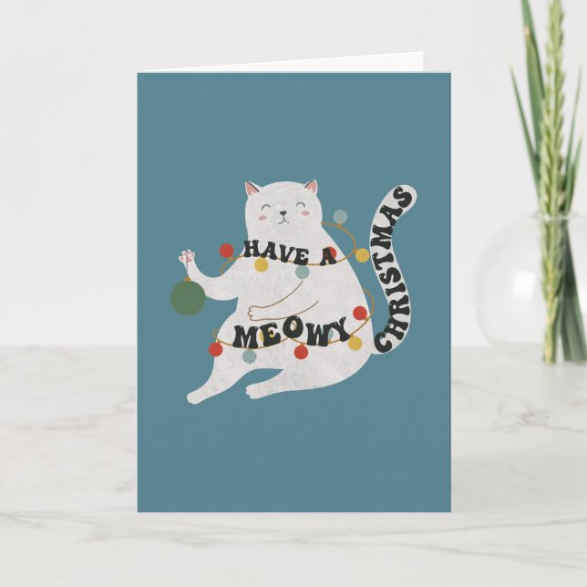 Cartão Tirinha de Gato: Tenha um Natal Meow (Frente)
