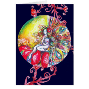 Cartão TITÂNIA/Fada de Flor Sentada numa Flor Vermelha