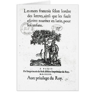 Cartão Titlepage do primeiro dicionário Francês-Latin